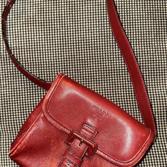 Prada Milano Buckle Flap Red Leather Mini Belt Bag Vintage - Picture 4 of 7